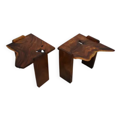 Paire de tables basses vintage en noyer naturel, vers 1970/1980