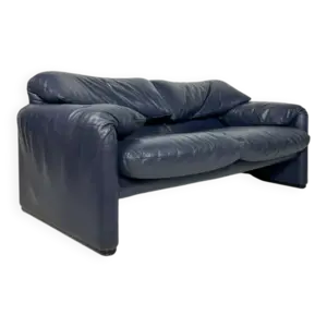 Canapé en cuir Maralunga 2 places vintage des années 1980 par Vico Magistretti p