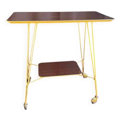 Desserte roulante vintage années 60 en métal doré et formica