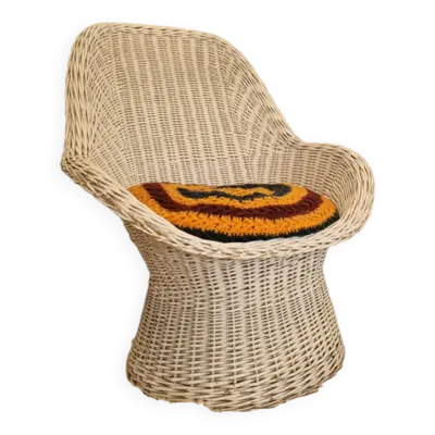 Fauteuil rotin vintage blanc