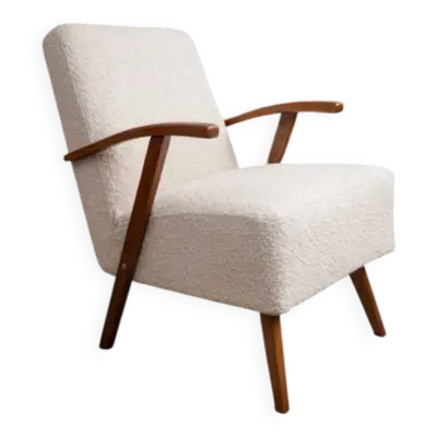 Vintage armchair pearl bouclé mid century modern design 1960