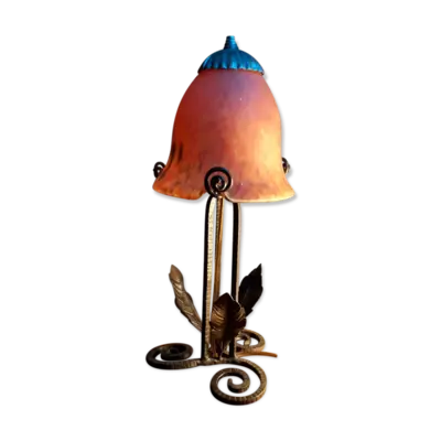 Lampe fer forgé 1920  pate de verre