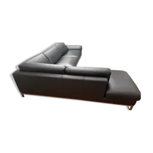 Canapé, cuir noir, Roche Bobois avec méridienne, canapé d’angle