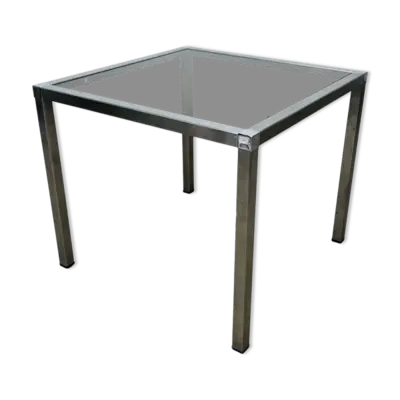 Table d'appoint chrome verre fumé années 70, bout de canapé