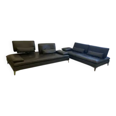 2 salon en cuir noir roche bobois scenario un trois place et une meridienne