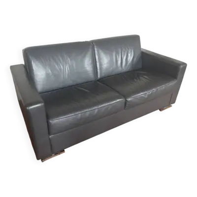 Canapé convertible en cuir véritable noir