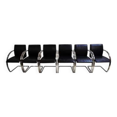 Lot de 6 fauteuils en cuir noir — Gisberger — Circa 1980