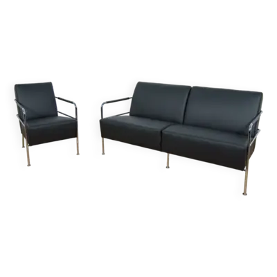 Canapé et fauteuil en cuir suédois par Gunilla Allard pour Lammhults, années 199