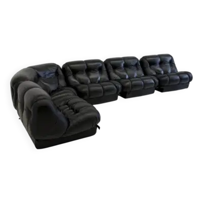 Canapé modulable Nuvolone en cuir noir Rino Maturi pour Mimo Padova