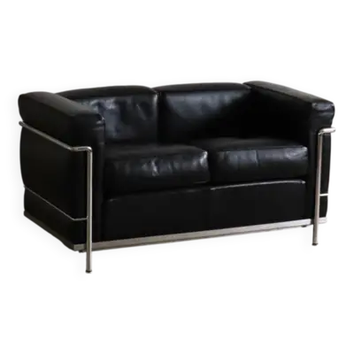 Canapé deux places vintage Cassina LC2 par Charlotte Perriand et Le Corbusier