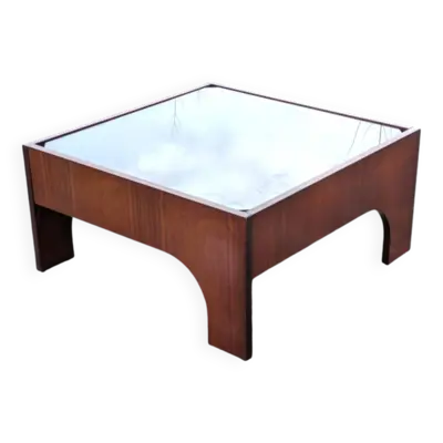 Table basse vintage en palissandre & verre par Claudio Salocchi, modèle ''Oriolo
