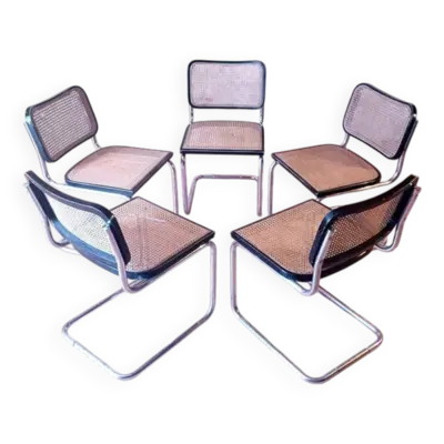 Set de 5 chaises B32 Cesca laque noire par Marcel Breuer années 80 Made in Italy