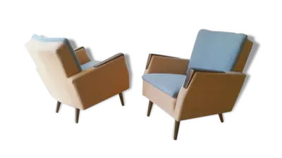 Paire de fauteuils club cubique bi color années 50 60 vintage Originaux