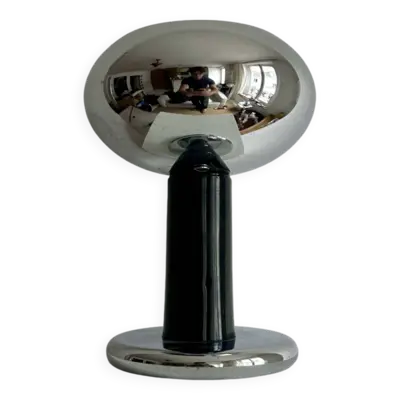 Lampe de table vintage, chrome et métal laqué noir, Italie 1960