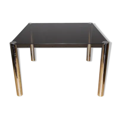 Table de salle à manger en chrome et verre fumé gris 1970