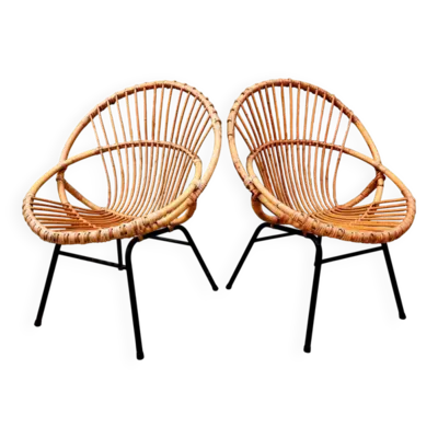 Paire de fauteuils en rotin