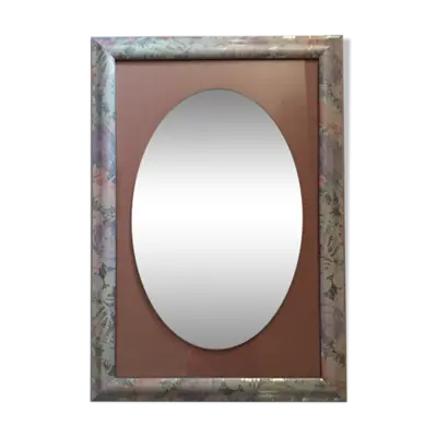 Miroir ovale sur cadre rectangulaire en bois 80x55cm