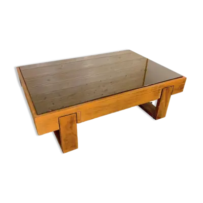 Table basse en palissandre, avec plateau en verre noir, Brésil 1970