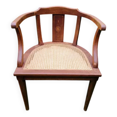 Fauteuil de bureau en bois et cannage