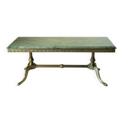 Table basse en marbre vert et laiton vintage