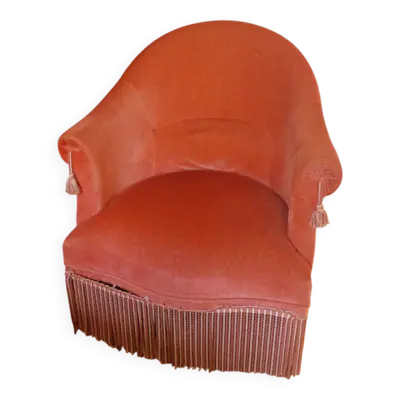 Fauteuil crapaud bergère cabriolet vintage en velours rose