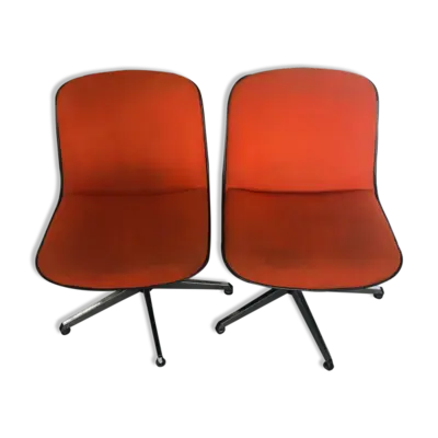 Paire de fauteuils de bureau pivotant orange année 70