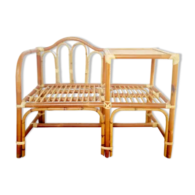 Fauteuil et sa tablette en rotin