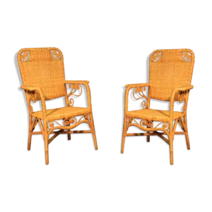 Paire de fauteuils rotin ''peacock'' 1970