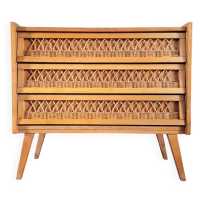 Commode vintage en rotin, meuble ancien