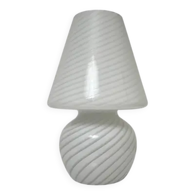 Lampe champignon Murano Italie vintage décor spirale blanc brillant