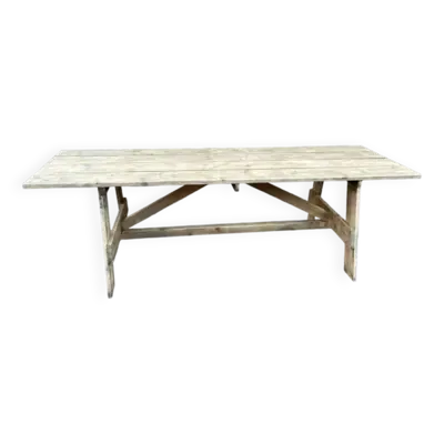 Grande table champêtre de ferme 240 cm en sapin brasserie bois naturel brut