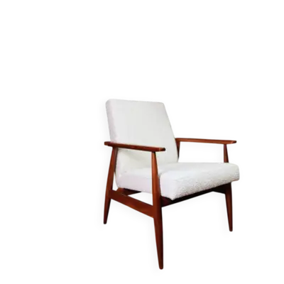 Fauteuil lounge vintage blanc bouclè design milieu du siècle