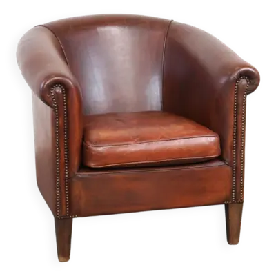Fauteuil club confortable et spacieux en cuir de mouton avec coussin de siège am