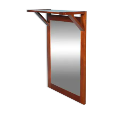 Miroir en teck danois avec étagère pour chapeaux des années 60