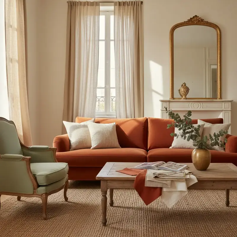 Tissus d'ameublement pour la décoration intérieure — velours, lin et coton dans un intérieur élégant