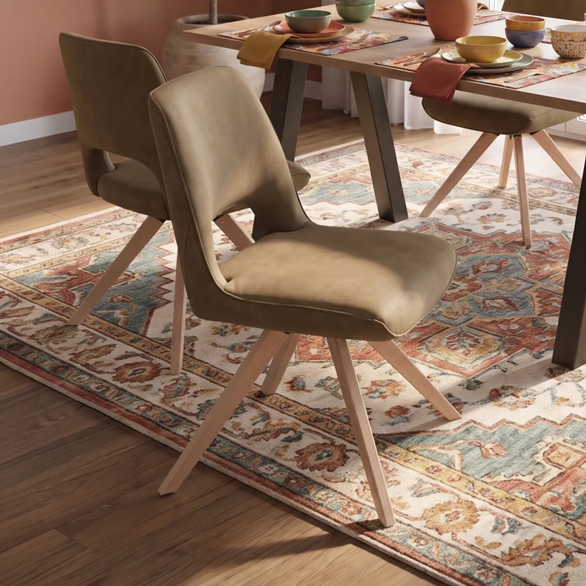 Hortense - Chaise cocooning en tissu avec pieds en bois massif