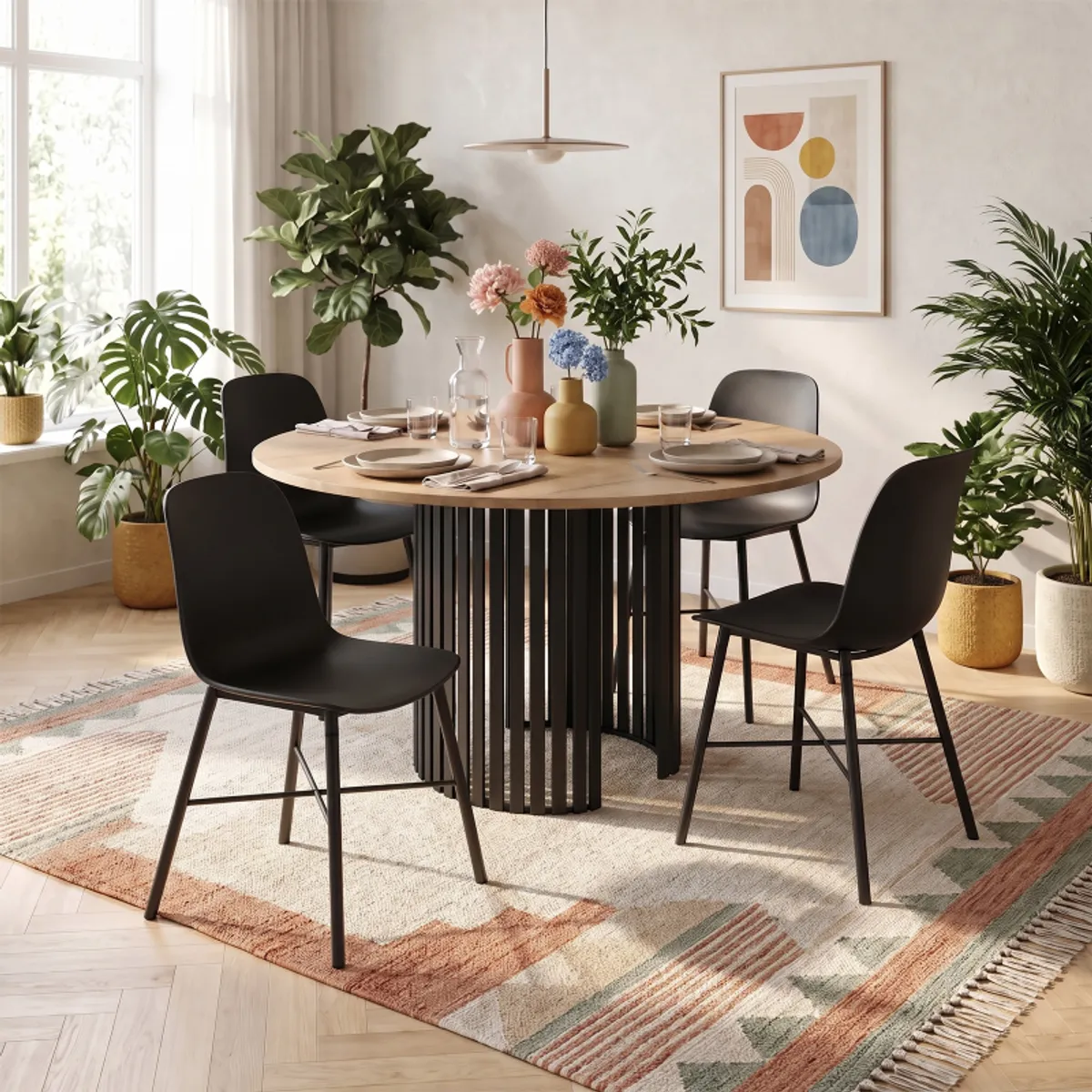 Canvas - Table design ronde avec pied central en métal