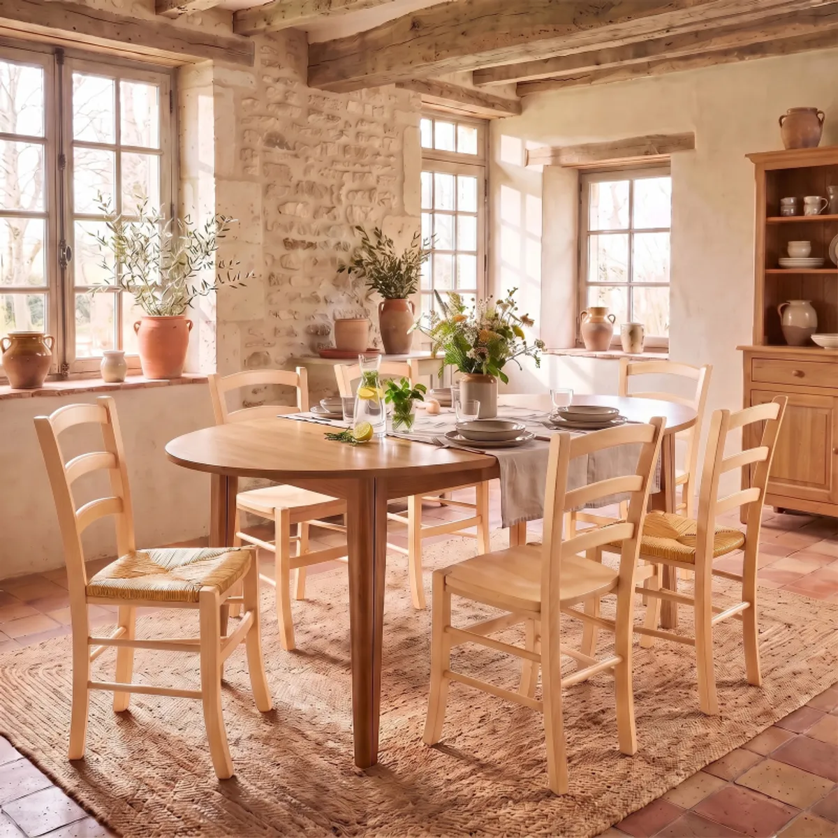 Brocéliande - Chaise de cuisine rustique en bois massif et paille — vue 4