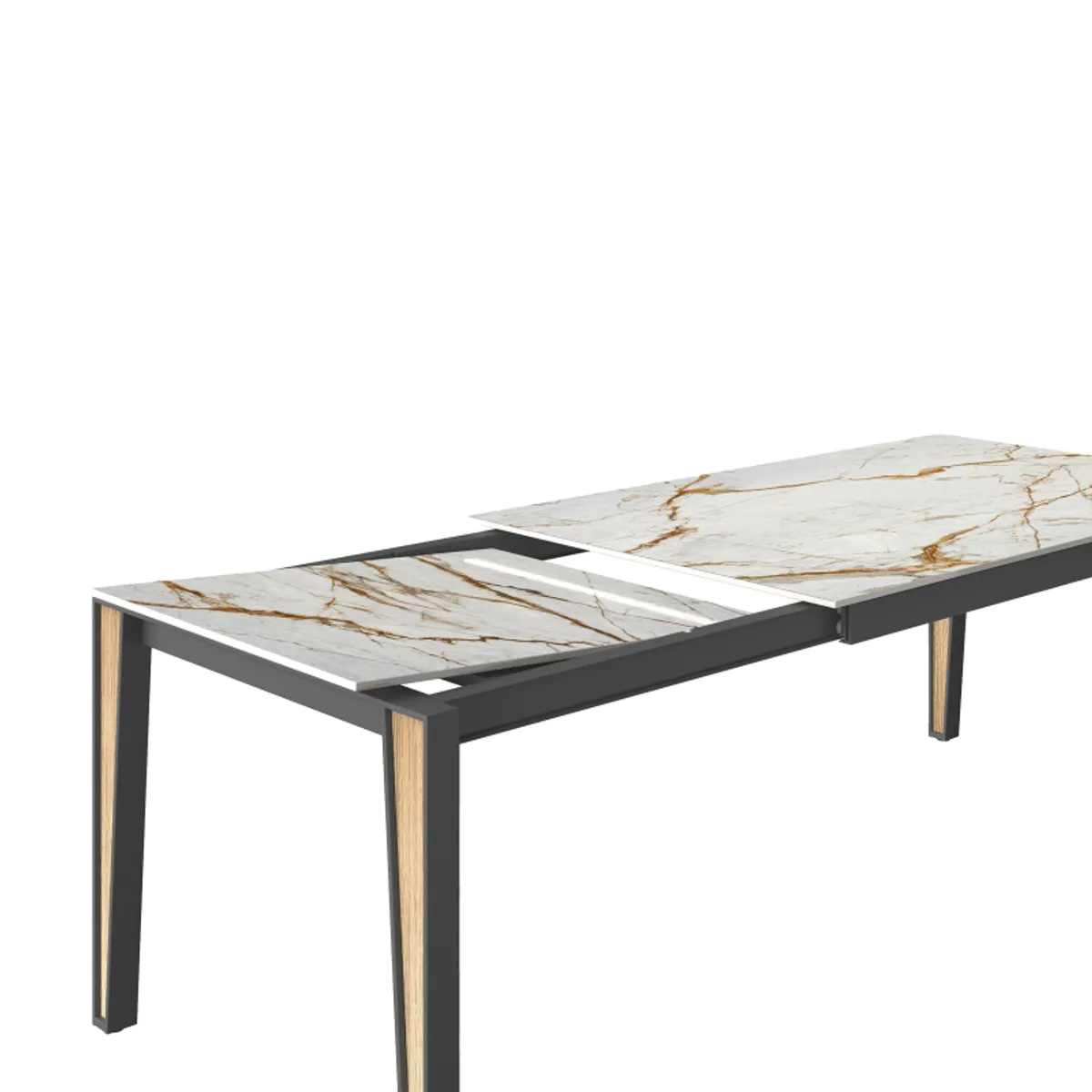 London - Table en Dekton extensible avec pieds en métal et bois — vue 5