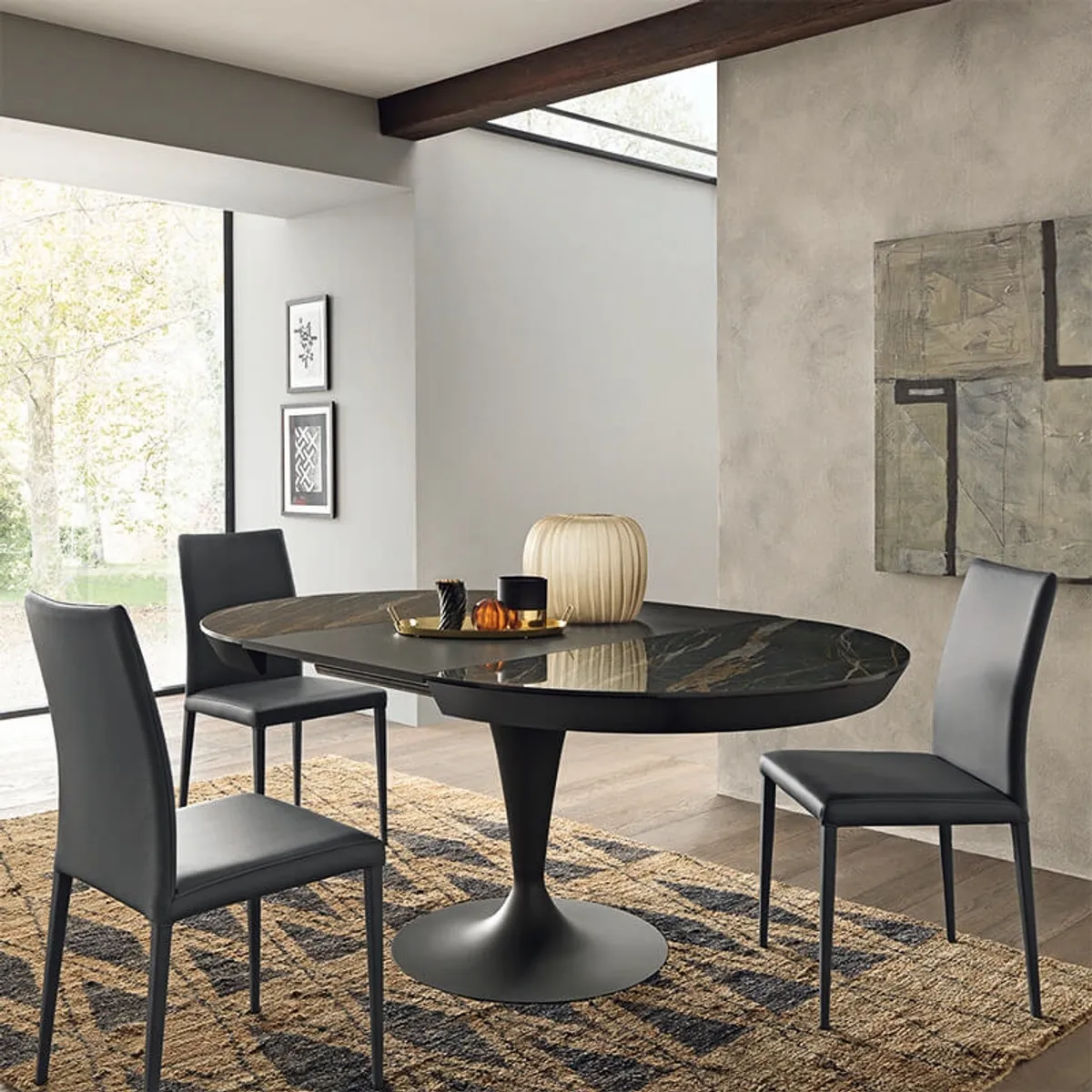 Sun - Table ronde en céramique extensible pied tulipe — vue 3