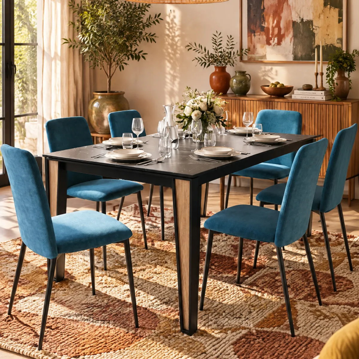 London - Table en Dekton avec pieds métal et bois