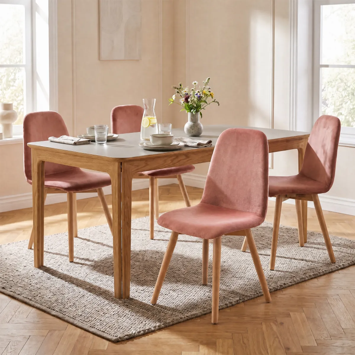 Pandora diamant - Chaise scandinave en tissu dos matelassé pieds bois — vue 4