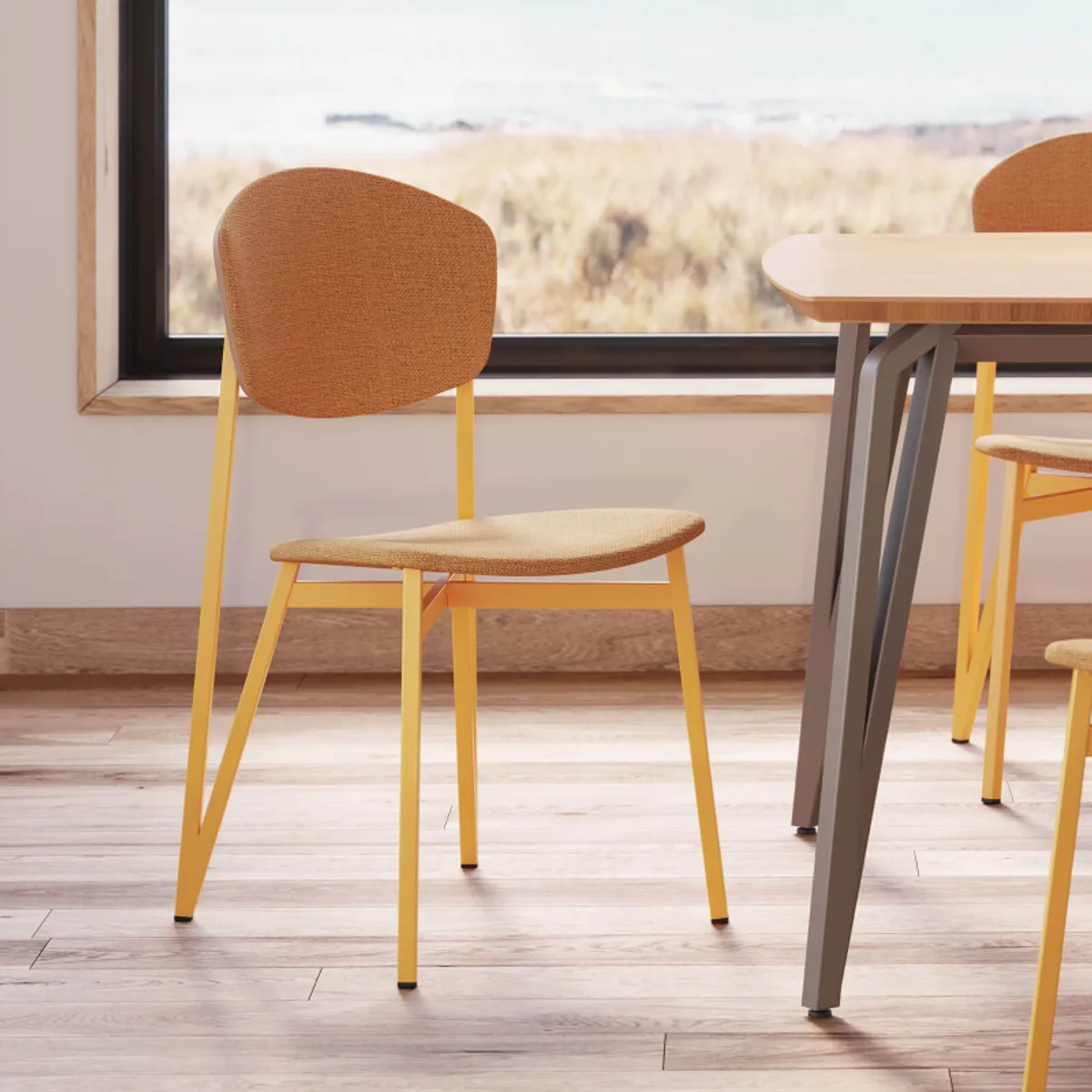 Artémis XL Carrier® - Chaise design française avec assise en tissu, dos du dossier bois et pieds en