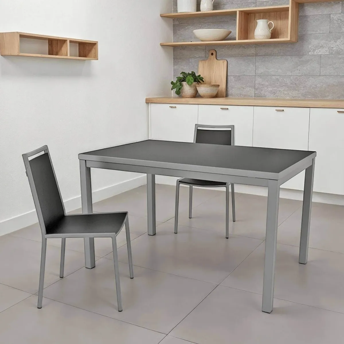 Toy métal - Table de cuisine en verre avec rallonge hauteur 75 cm