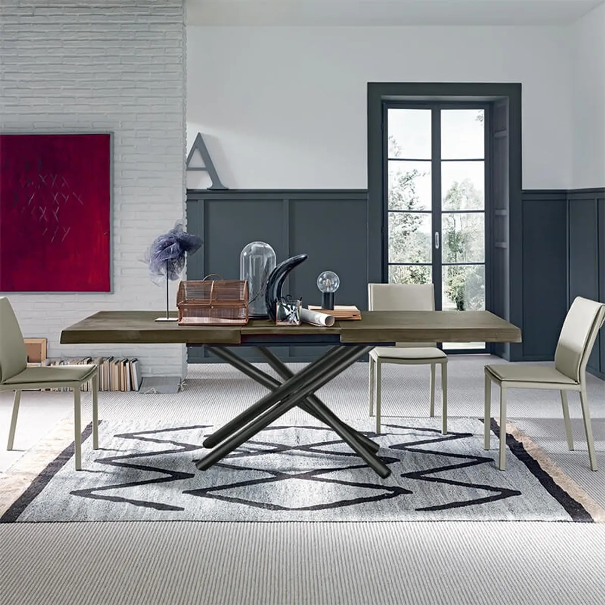 Fahrenheit - Table extensible design italien rectangulaire avec pied mikado