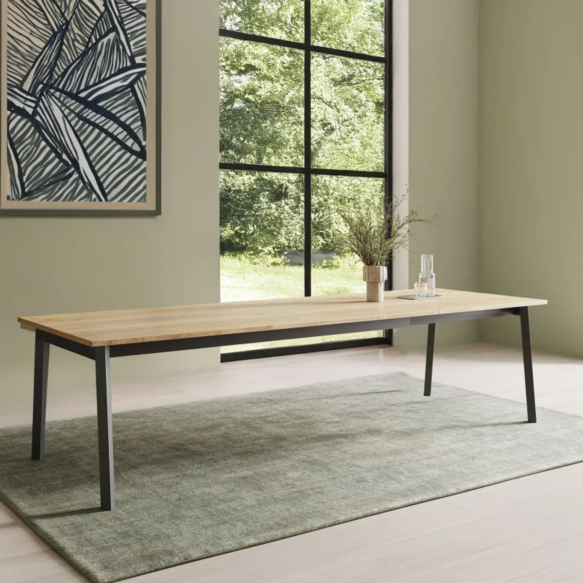 Bérénice - Table extensible en mélaminé chêne naturel avec pieds en métal noir — vue 5