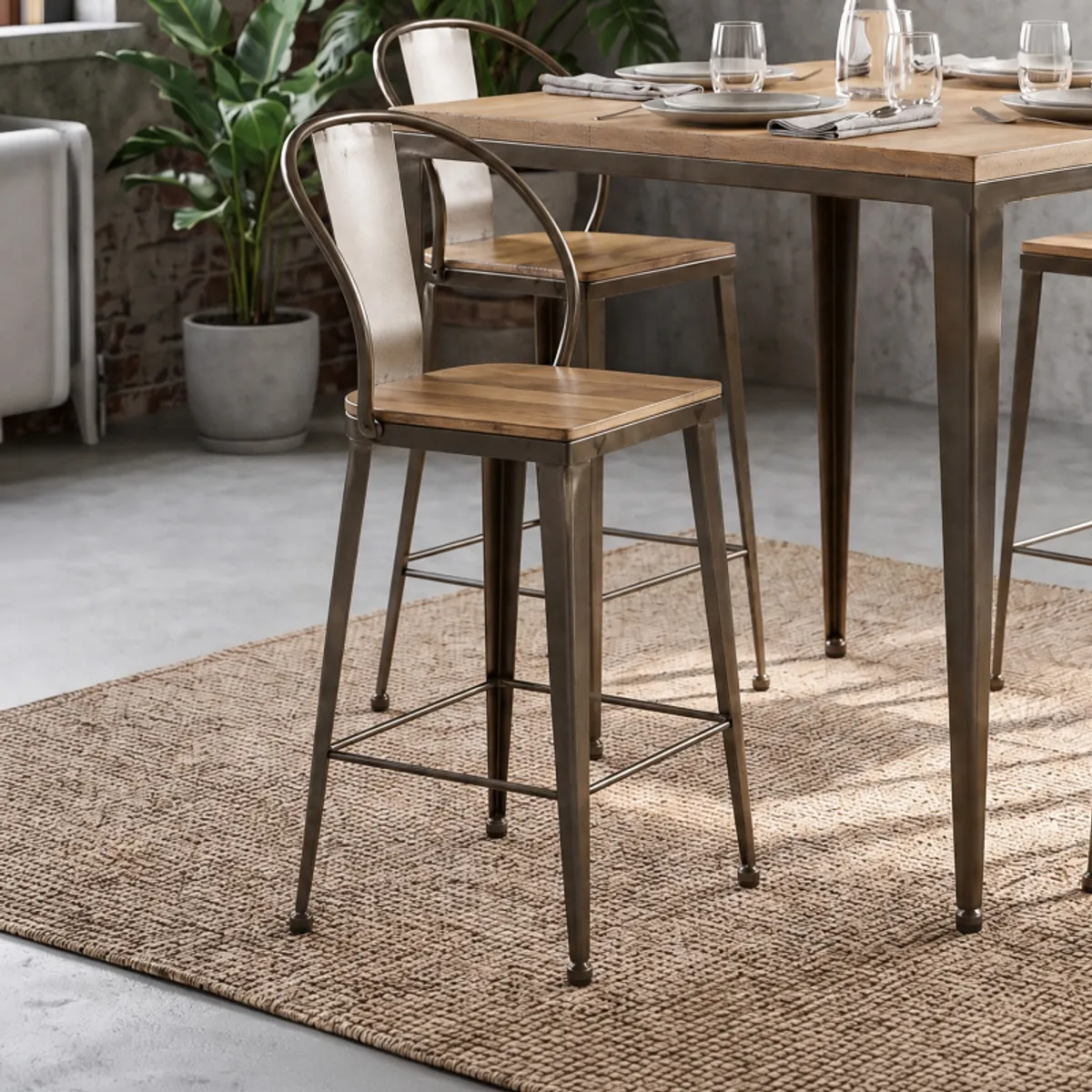 Turia TB 317 - Tabouret industriel en métal et bois