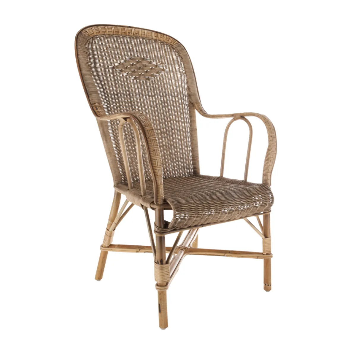 Grand père Marcel - Fauteuil dossier haut en rotin vintage — vue 5