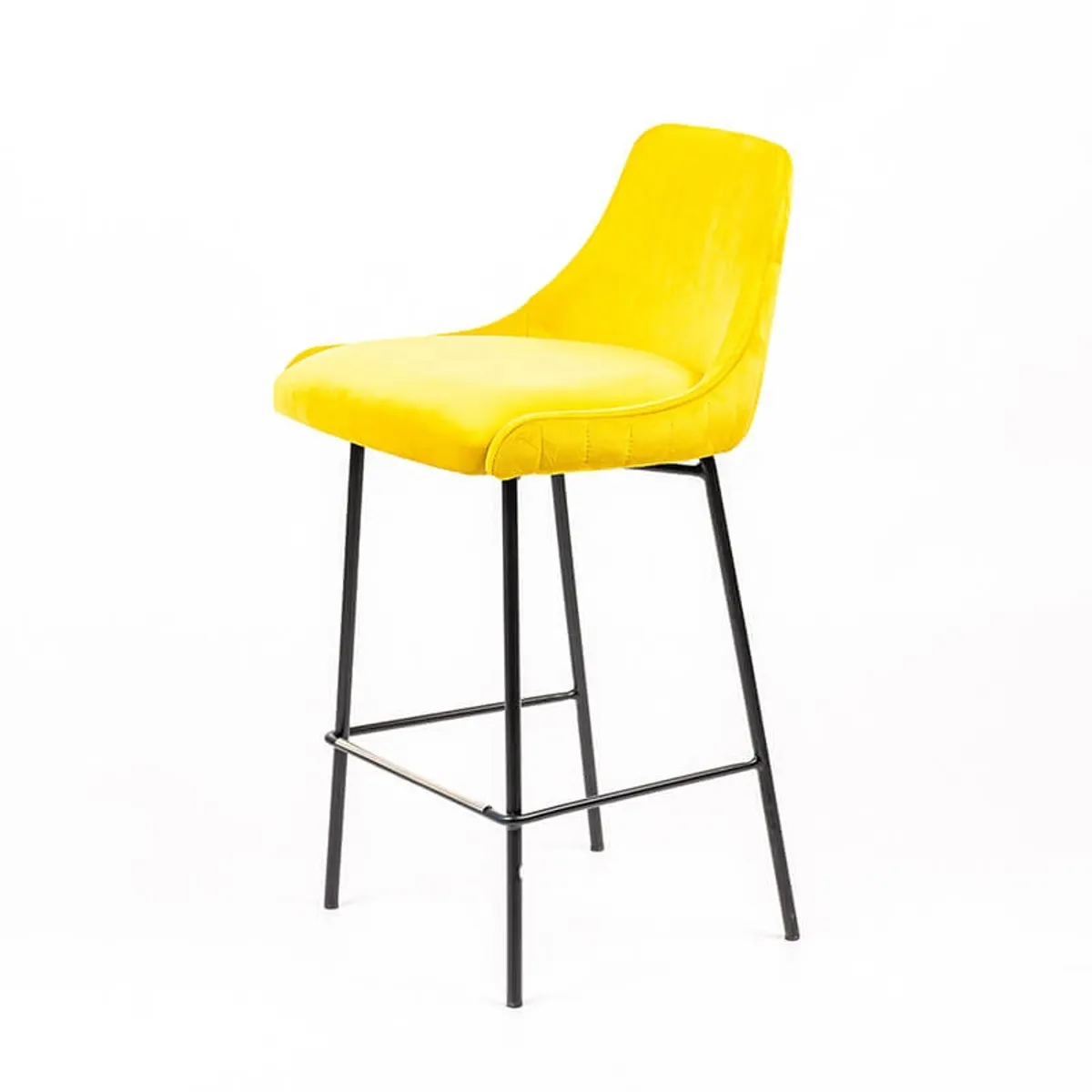 Lars line - Tabouret snack dos matelassé en tissu et pieds métal — vue 3