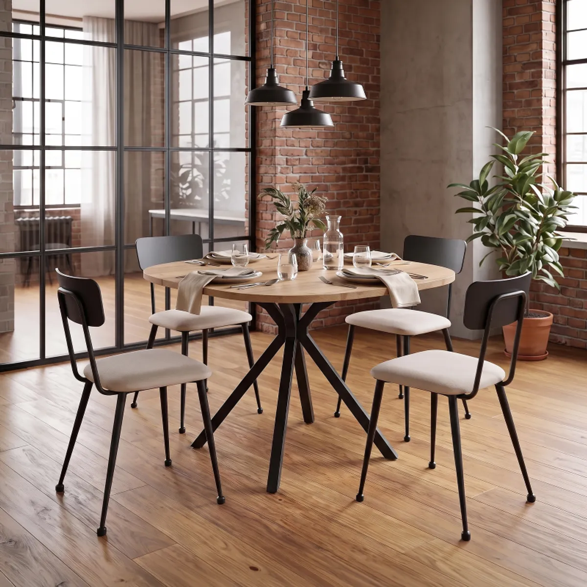Onyx - Table carrée avec bords arrondis et pied central design en métal